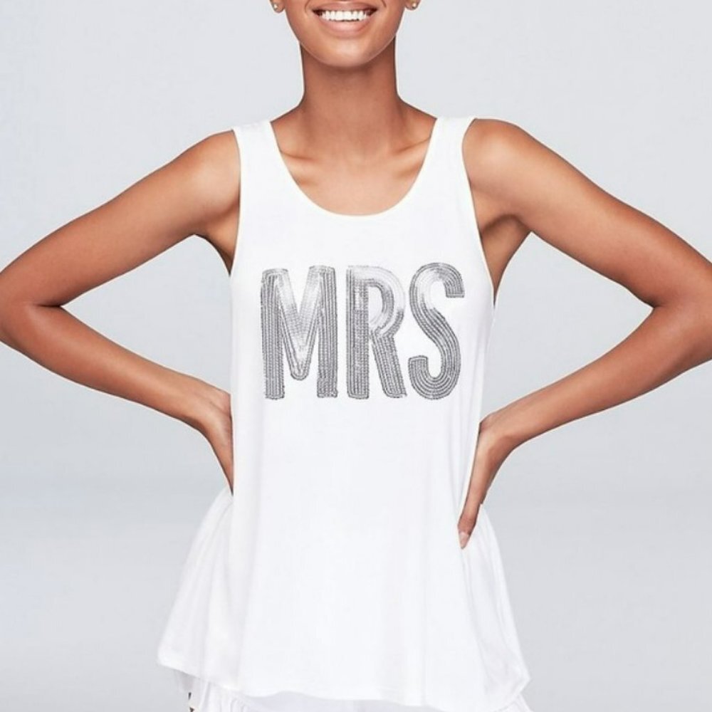 David’s Bridal Sequined Bride Wife ''MRS'' Party Casual Tank Top‎ Size S